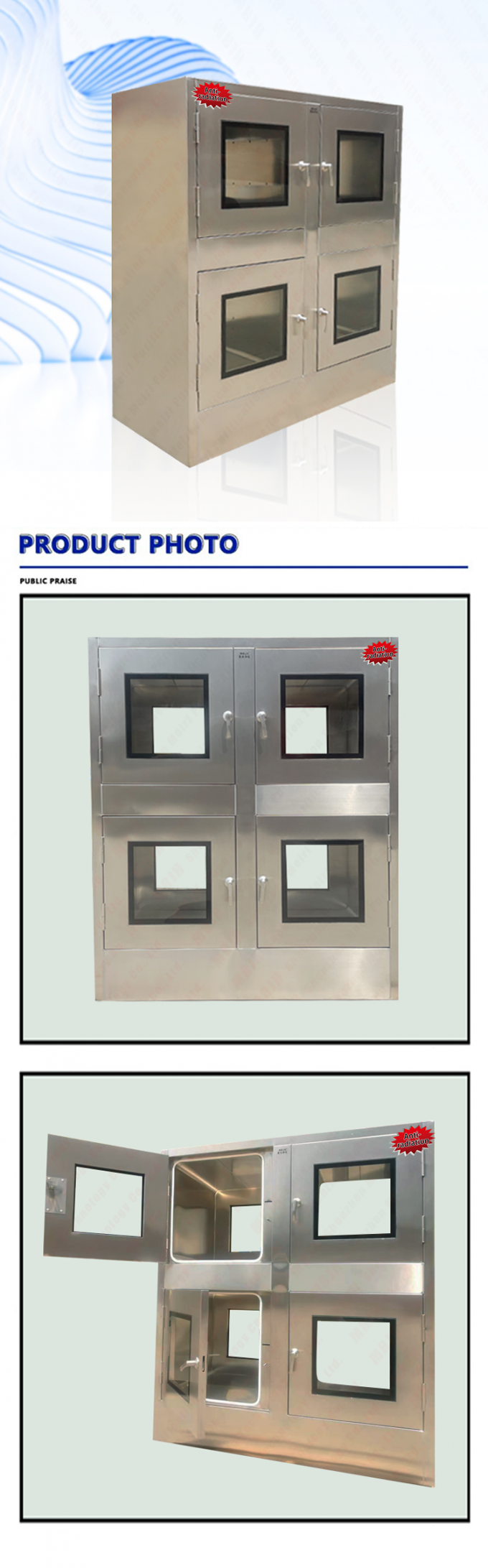 MRJH Cửa phẳng hai lớp chống bức xạ Khóa điều khiển cơ học bằng tay Cửa sổ chuyển thông thường bằng thép không gỉ 0