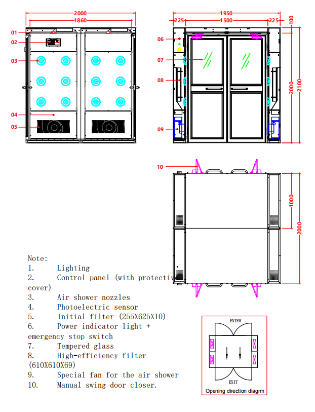 Vòi hoa sen khí hàng hóa bằng thép không gỉ 304 | 1950x2000x2180mm | Cửa kép được chứng nhận FDA 1