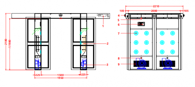 Cửa trượt tự động cho khoang hàng | 1950x2000x2180mm | Thép không gỉ 201 sơn tĩnh điện 1